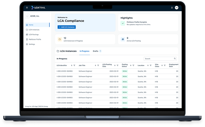Screenshot of the LCA landing page